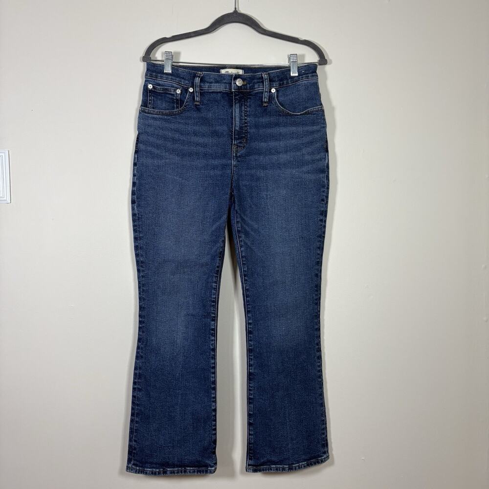 Madewell Women’s Mid-Rise Kick Out Crop Jeans 32 Dark Blue Wash Stretch Denim